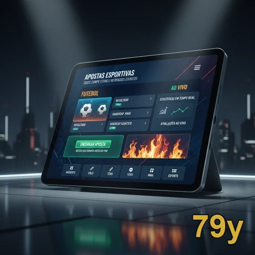 A plataforma 79y em tablet mostra apostas esportivas acessíveis.