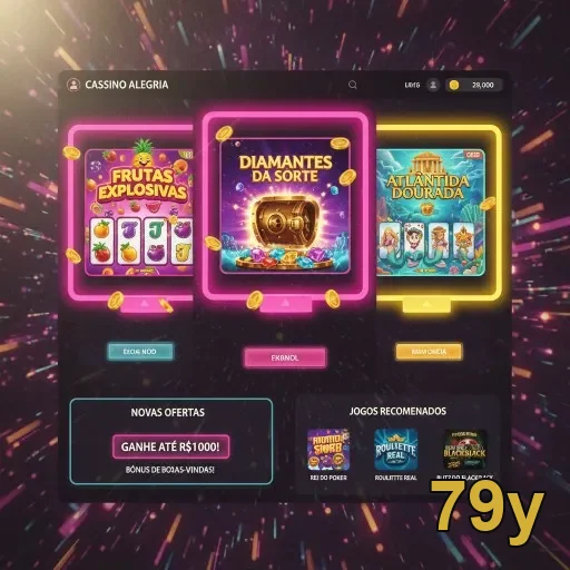Interface do cassino 79y com slots brilhantes e bônus.