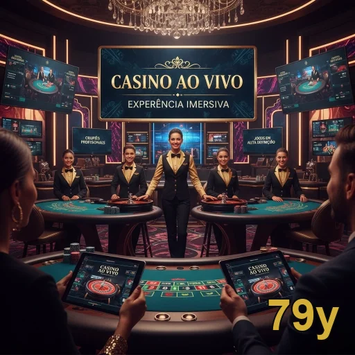 Ambiente de cassino ao vivo no 79y com dealers e mesas.