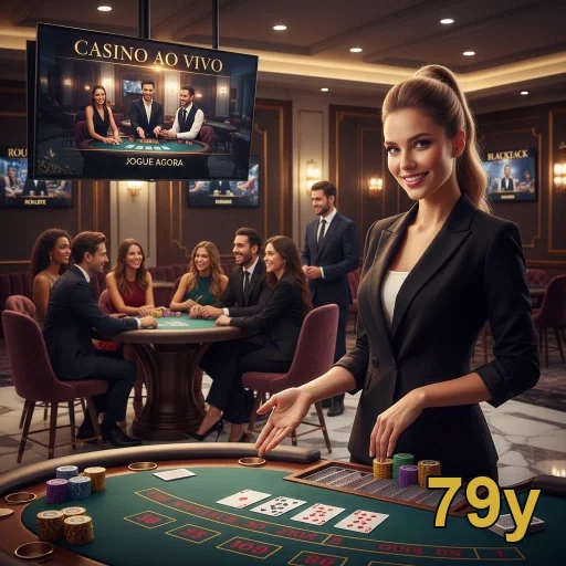 Jogadora interagindo em mesa de cassino ao vivo 79y.