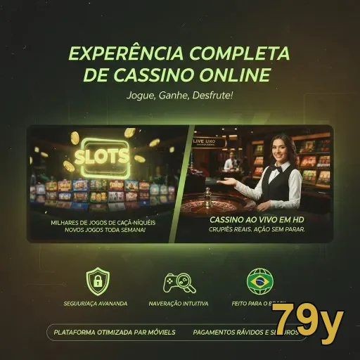 Interface de cassino online da 79y, destacando slots e dealers ao vivo.