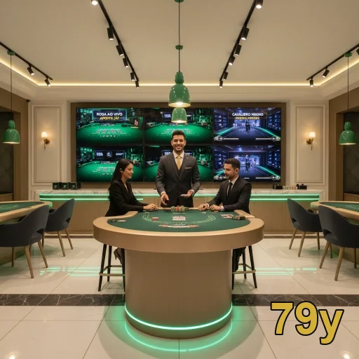 Dealer ao vivo e mesa de poker no cassino 79y.