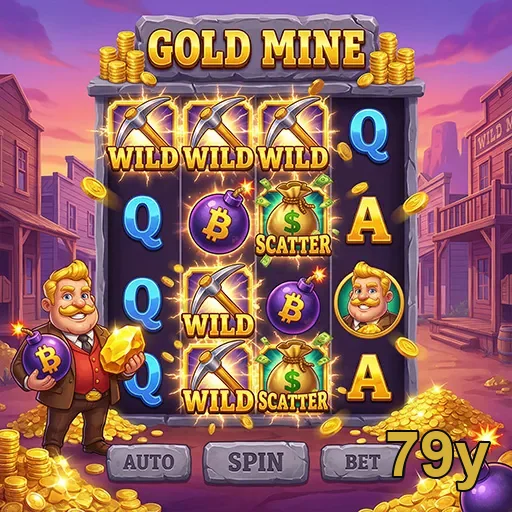 Slot machine Gold Mine do site 79y com prêmios visíveis.