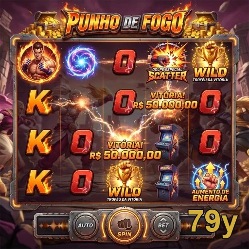 Tela do slot 'Punho de Fogo' na 79y com jackpots VIP.