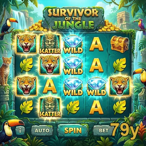 Interface de caça-níqueis 'Survivor of the Jungle' no 79y.